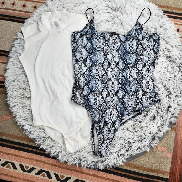 Snap Crotch One Piece Bodysuits Women's Small White Mock Neck Sleeveless Spaghet - Picture 1 of 6